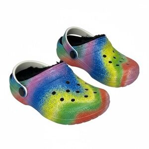 Crocs Spray Tie Dye Rainbow Slip On Faux Fur Lined Size C6 Colorful Unisex Child
